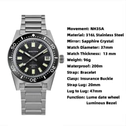 SEESTERN 62MAS Diving Watch Men Automatic Mechanical Wristwatch Luminous Bezel Waterproof NH35 Movement Sapphire Glass Bracelet