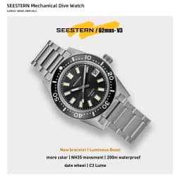SEESTERN 62MAS Diving Watch Men Automatic Mechanical Wristwatch Luminous Bezel Waterproof NH35 Movement Sapphire Glass Bracelet