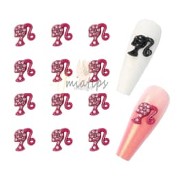 10pcs Nail Charms Hot Pink Doll Cartoon Design DIY Glitter 3D Nail Art Decorations Jewelry Crafts Rhinestone Accessories