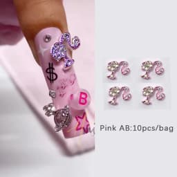 10pcs Nail Charms Hot Pink Doll Cartoon Design DIY Glitter 3D Nail Art Decorations Jewelry Crafts Rhinestone Accessories