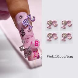 10pcs Nail Charms Hot Pink Doll Cartoon Design DIY Glitter 3D Nail Art Decorations Jewelry Crafts Rhinestone Accessories