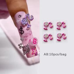 10pcs Nail Charms Hot Pink Doll Cartoon Design DIY Glitter 3D Nail Art Decorations Jewelry Crafts Rhinestone Accessories