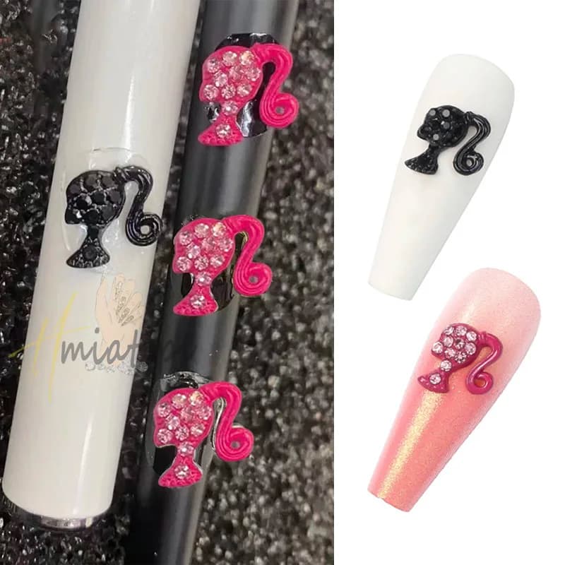 10pcs Nail Charms Hot Pink Doll Cartoon Design DIY Glitter 3D Nail Art Decorations Jewelry Crafts Rhinestone Accessories