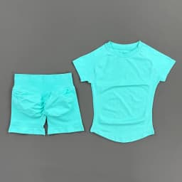 2 Pcs HISTELLO Sports Gym Sets Short Sleeve Seamless Yoga Clothing Fitness Set Women Workout Running Sports Short Leggings Suit