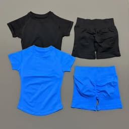 2 Pcs HISTELLO Sports Gym Sets Short Sleeve Seamless Yoga Clothing Fitness Set Women Workout Running Sports Short Leggings Suit