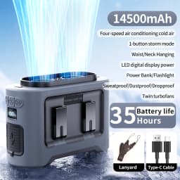 Socoolfan 14500mAh Outdoor Fan Portable Waist Hanging Neck Strong Dual Air Vents Fans for Travel Sports Courier Outdoor Working