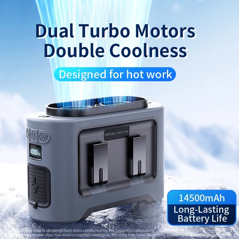 Socoolfan 14500mAh Outdoor Fan Portable Waist Hanging Neck Strong Dual Air Vents Fans for Travel Sports Courier Outdoor Working