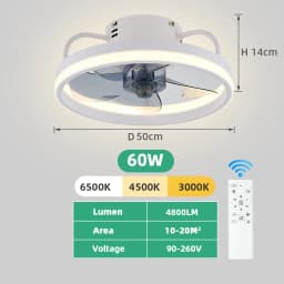 Simple LED Ceiling Fan Light Remote Control with Infinite Dimming 6 Levels of Wind Speed Living Room Bedroom Chandelier Fan