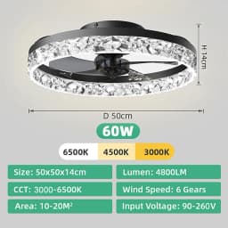 Simple LED Ceiling Fan Light Remote Control with Infinite Dimming 6 Levels of Wind Speed Living Room Bedroom Chandelier Fan