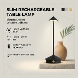 GGbingo Rechargeable Table LED Lamp Touch Sensor Desk Lamp for Restaurant Bar Bedroom 3 Color Temperatures Stepless Dimming