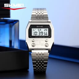 SKMEI 2460 Men's Sports Waterproof Digital Watch Stainless Steel Luxury Retro LED Alarm Clock Men's Electronic Watch Reloj Hombr