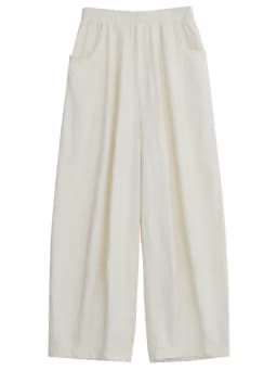 CHIC VEN Women White Pants Solid Casual Elastic Waist High Waisted Pleated Wide Leg Female Trousers Fold Summer 2025 Clothing