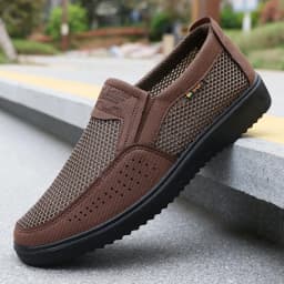 Men's Breathable Slip-On Casual Shoes - Lightweight Low-Top Walking Sneakers, Suitable for Outdoor Activities, Fishing, Parks, and Exercise, Brown Mesh Fabric, Rubber Sole, Comfortable for All Seasons, Outdoor Footwear | Low-Top Shoes | Fabric Shoe Upper