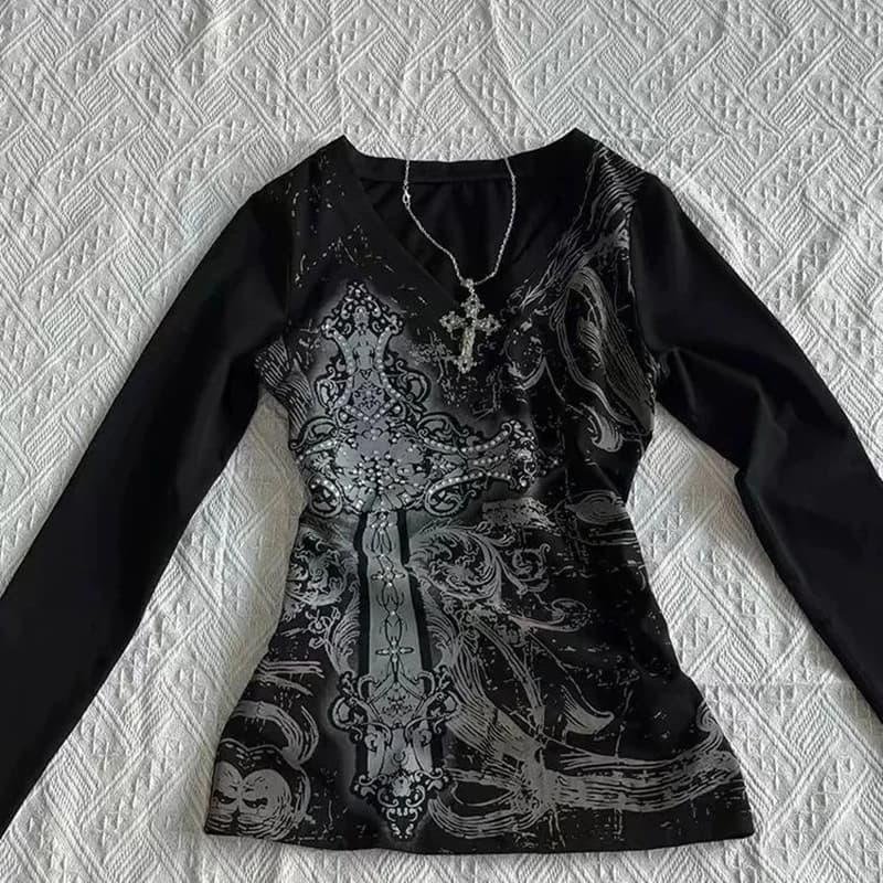Women's Hip hop 90s Vintage Punk T-Shirt autumn Streetwear Sexy Short Sleeve Gothic Slim Crop Top Hotgirl Casual Femme Tee y2k