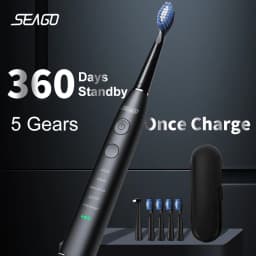 Seago Electric Toothbrush USB Rechargeable Adult 360 Days Long Battery Life IPX7 4 Replacement Heads Travel Box  SG-575