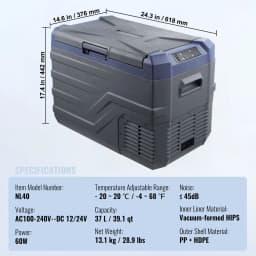 SucceBuy 30/37/45L Car Refrigerator Single Zone Portable Freezer&Built-in Light Compressor Cooler for Outdoor Camping RV