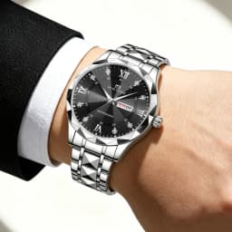 VA VA VOOM Luxury Rhinestone Watch Men Fashion Business 41mm Case Luminous Stainless Steel 3Bar Waterproof Quartz Watch for Men