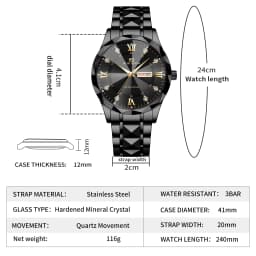 VA VA VOOM Luxury Rhinestone Watch Men Fashion Business 41mm Case Luminous Stainless Steel 3Bar Waterproof Quartz Watch for Men