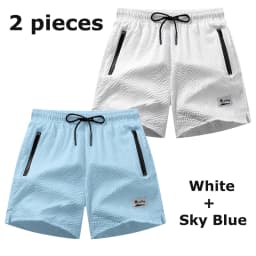 Men's Seersucker Beach Shorts with Mesh Liner Summer Casual Board Shorts with Zipper Pockets Quick Dry Swim Shorts Swim Trunks