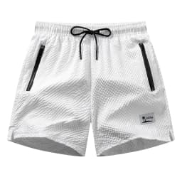 Men's Seersucker Beach Shorts with Mesh Liner Summer Casual Board Shorts with Zipper Pockets Quick Dry Swim Shorts Swim Trunks
