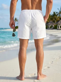 Men's Seersucker Beach Shorts with Mesh Liner Summer Casual Board Shorts with Zipper Pockets Quick Dry Swim Shorts Swim Trunks