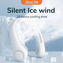 JISULIFE Portable Neck Fan, 4000mAh Battery Rechargeable, 5 Speeds Adjustable, Twistable Hands-Free Bladeless Neckband for Sport