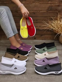 Womens Spring Summer Knit Slip On Sneakers Breathable Mesh Casual Shoes with Arch Support Machine Washable Multi Colors