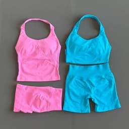 2 Pcs HISTELLO Halter Top Strappy Bra Shorts Set Women Yoga Workout Clothes Seamless Vest Hip-Lifting Sports Leggings Gym Suit