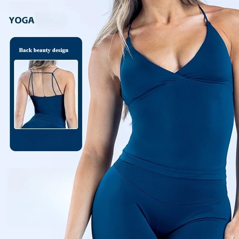 Women Seamless Cross Sports Vest Gym Yoga Tops with Padded Sexy Backless Workout Fitness Camisole Running Sports Tops Summer
