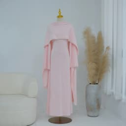 White Pearl Trim Cape Maxi Dress Women Elegant Long Sleeve Cinched Waist Muslim Robes 2026 Spring EID Abaya Lady Dresses
