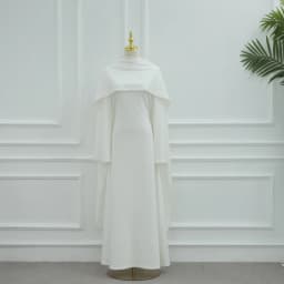 White Pearl Trim Cape Maxi Dress Women Elegant Long Sleeve Cinched Waist Muslim Robes 2026 Spring EID Abaya Lady Dresses