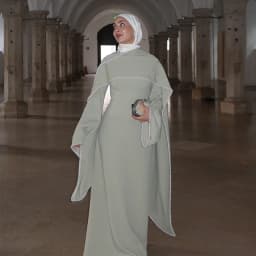 White Pearl Trim Cape Maxi Dress Women Elegant Long Sleeve Cinched Waist Muslim Robes 2026 Spring EID Abaya Lady Dresses