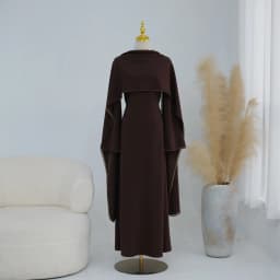 White Pearl Trim Cape Maxi Dress Women Elegant Long Sleeve Cinched Waist Muslim Robes 2026 Spring EID Abaya Lady Dresses