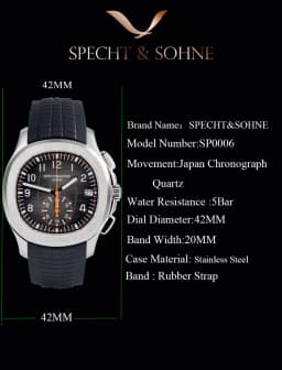 Specht & Söhne New Classic 5167 Men's Watch Orange Color Sapphire Crystal Rubber Srap Sports Male Quartz Watches 50M Waterproof