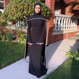 White Pearl Trim Cape Maxi Dress Women Elegant Long Sleeve Cinching Waist Muslim Robes 2026 Spring EID Abaya Lady Dresses