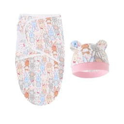 Baby Blanket Hat Set Cartoon Printed Cotton Newborn Swaddle Adjustable Infant Blankets Wraps Applicable All Seasons 0-6 Months