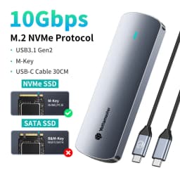Yottamaster SATA M.2 NVMe SSD Enclosure Dual Portocol NVMe to USB Adapter USB 3.1 Gen2 USB C External Case Box Aluminum Alloy