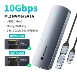 Yottamaster SATA M.2 NVMe SSD Enclosure Dual Portocol NVMe to USB Adapter USB 3.1 Gen2 USB C External Case Box Aluminum Alloy