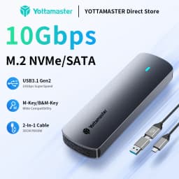 Yottamaster SATA M.2 NVMe SSD Enclosure Dual Portocol NVMe to USB Adapter USB 3.1 Gen2 USB C External Case Box Aluminum Alloy