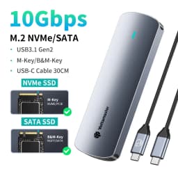Yottamaster SATA M.2 NVMe SSD Enclosure Dual Portocol NVMe to USB Adapter USB 3.1 Gen2 USB C External Case Box Aluminum Alloy