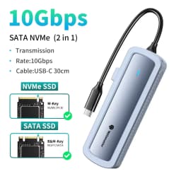 Yottamaster SATA M.2 NVMe SSD Enclosure Dual Portocol NVMe to USB Adapter USB 3.1 Gen2 USB C External Case Box Aluminum Alloy