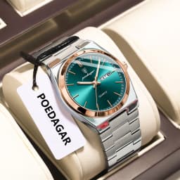 POEDAGAR Luxury Men's Quartz Wristwatch Waterproof Luminous Date Week Man Watch Stainless Steel Business Fashion Watches For Men