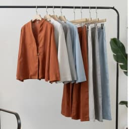 Women's Linen Two Piece Set Kimono Wrap Top & Wide Leg Pants Caramel Loose Loungewear Outfit with Waist Tie for summer