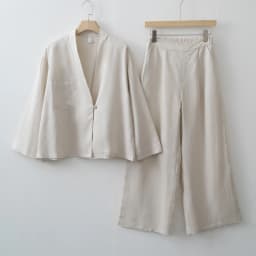 Women's Linen Two Piece Set Kimono Wrap Top & Wide Leg Pants Caramel Loose Loungewear Outfit with Waist Tie for summer