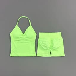 2 Pieces Sports Set Women Backless Tank Yoga Tops High Waist Scrunch Seamless Shorts Sport Gym Set Sportswear Workout Set