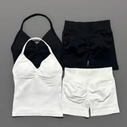 2 Pieces Sports Set Women Backless Tank Yoga Tops High Waist Scrunch Seamless Shorts Sport Gym Set Sportswear Workout Set