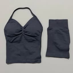 2 Pieces Sports Set Women Backless Tank Yoga Tops High Waist Scrunch Seamless Shorts Sport Gym Set Sportswear Workout Set