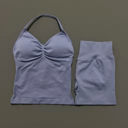 2 Pieces Sports Set Women Backless Tank Yoga Tops High Waist Scrunch Seamless Shorts Sport Gym Set Sportswear Workout Set