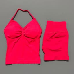 2 Pieces Sports Set Women Backless Tank Yoga Tops High Waist Scrunch Seamless Shorts Sport Gym Set Sportswear Workout Set