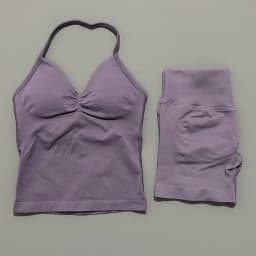 2 Pieces Sports Set Women Backless Tank Yoga Tops High Waist Scrunch Seamless Shorts Sport Gym Set Sportswear Workout Set
